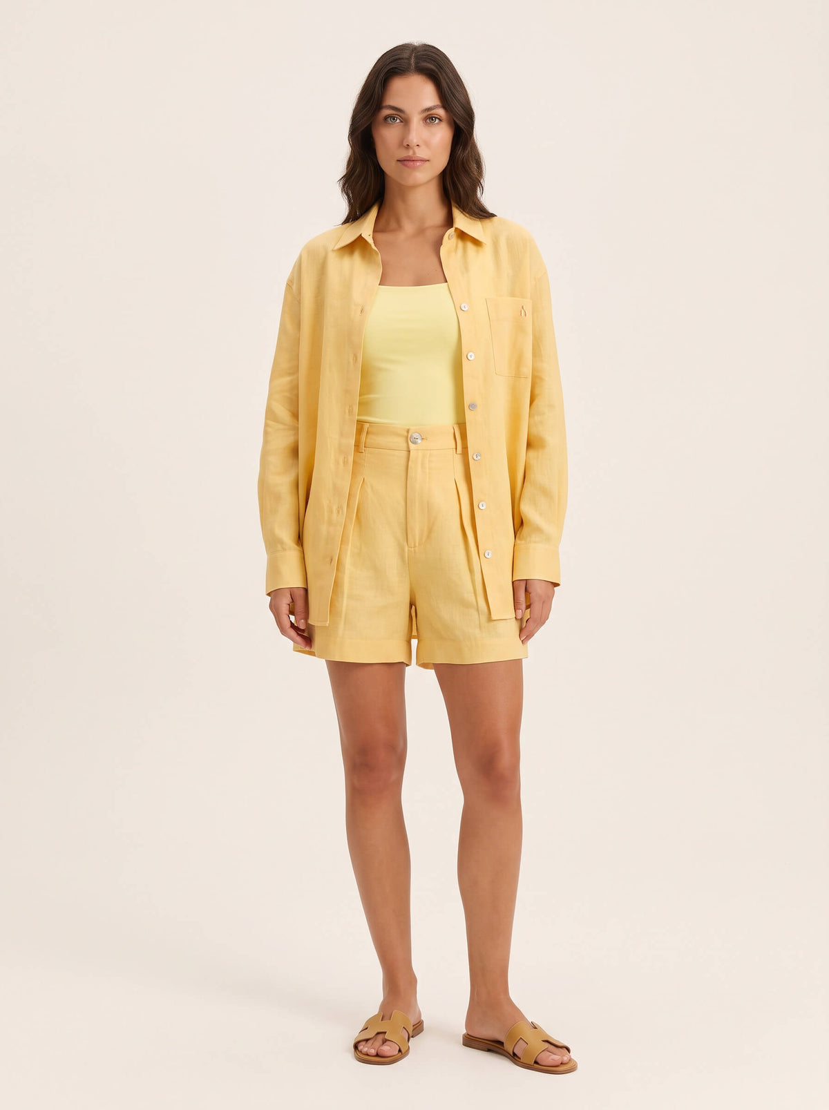 Conjunto Emilia Linho Bermuda Amarelo