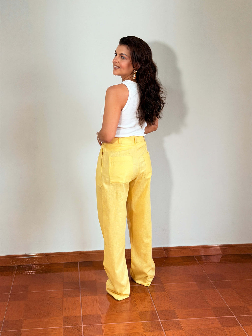 Calça Linho Emília Amarela